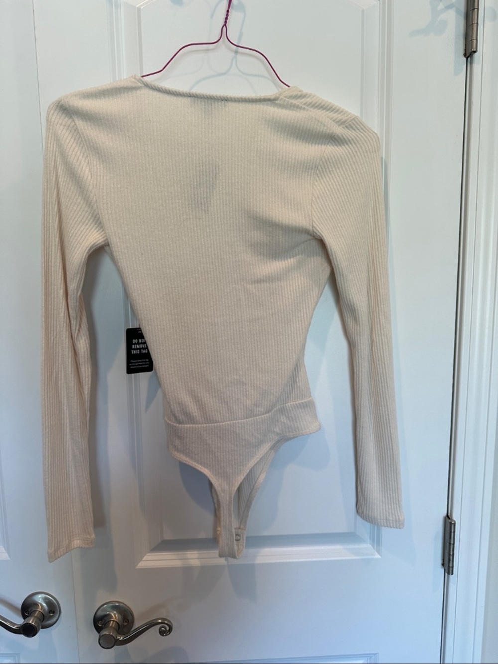 NWT Express Cream Ribbed Wrap Bodysuit - Picture 4 of 4